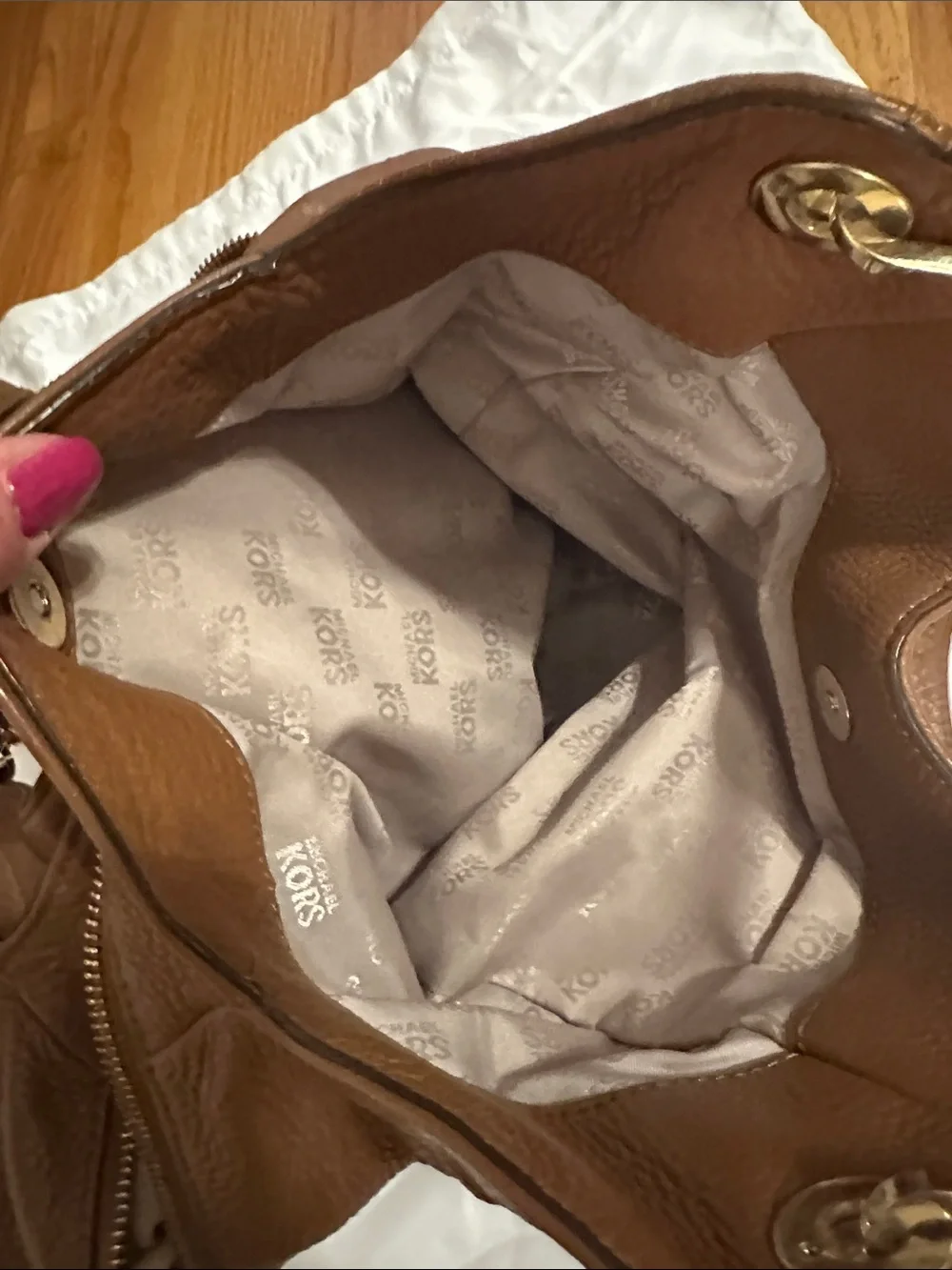 Michael Kors Tan Pebbled Leather Chain-Detail Hobo